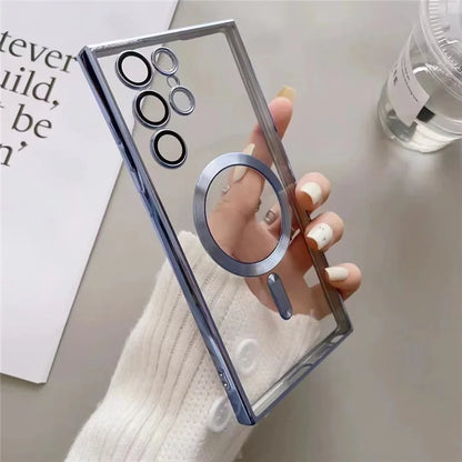 For Samsung Galaxy S24 Ultra Magnetic Phone Case Electroplated TPU Cover with Lens Film