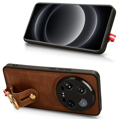 For Xiaomi 14 Ultra Case PU Leather+PC+TPU Wristband Kickstand Drop-proof Phone Cover