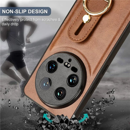 For Xiaomi 14 Ultra Case PU Leather+PC+TPU Wristband Kickstand Drop-proof Phone Cover