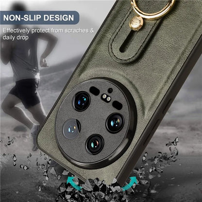 For Xiaomi 14 Ultra Case PU Leather+PC+TPU Wristband Kickstand Drop-proof Phone Cover