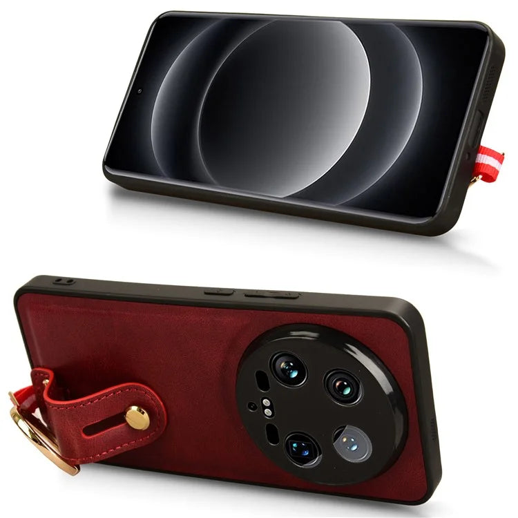 For Xiaomi 14 Ultra Case PU Leather+PC+TPU Wristband Kickstand Drop-proof Phone Cover