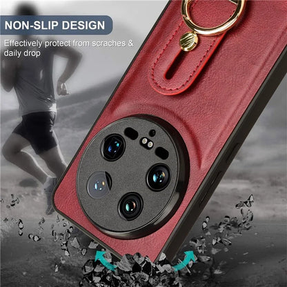 For Xiaomi 14 Ultra Case PU Leather+PC+TPU Wristband Kickstand Drop-proof Phone Cover