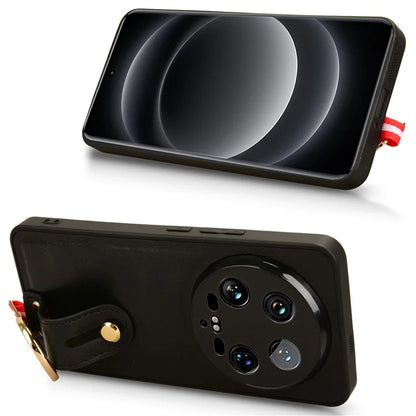 For Xiaomi 14 Ultra Case PU Leather+PC+TPU Wristband Kickstand Drop-proof Phone Cover