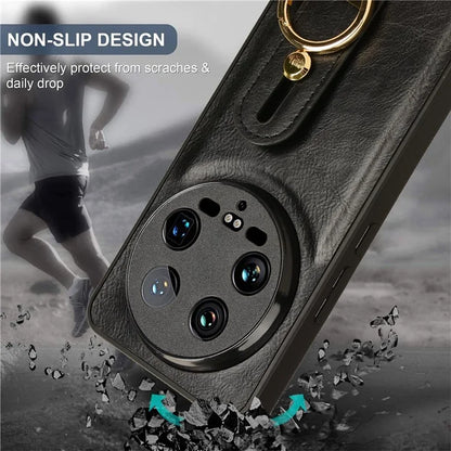 For Xiaomi 14 Ultra Case PU Leather+PC+TPU Wristband Kickstand Drop-proof Phone Cover