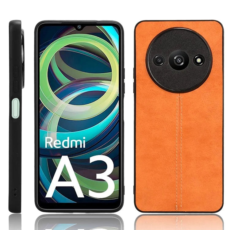 For Xiaomi Redmi A3 Cell Phone Case Stitching Line Design Leather Coated TPU+PC Cover