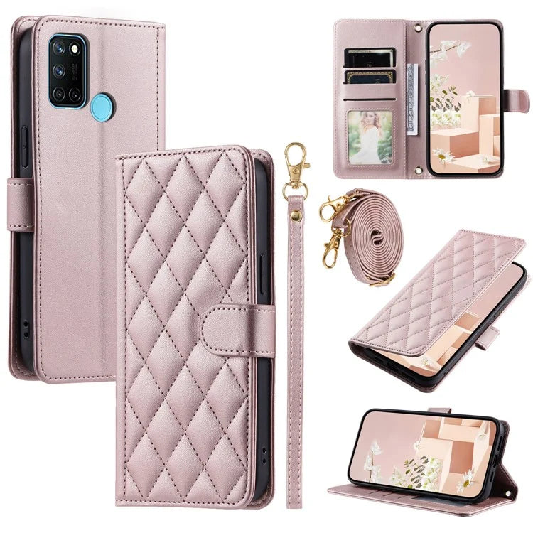 For Realme 7i (Global) / C17 Crossbody Case Rhombus Pattern Stand Function Leather Phone Cover