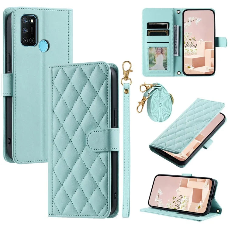 For Realme 7i (Global) / C17 Crossbody Case Rhombus Pattern Stand Function Leather Phone Cover