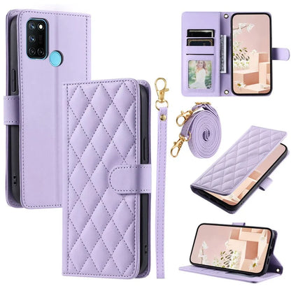 For Realme 7i (Global) / C17 Crossbody Case Rhombus Pattern Stand Function Leather Phone Cover