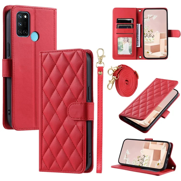 For Realme 7i (Global) / C17 Crossbody Case Rhombus Pattern Stand Function Leather Phone Cover