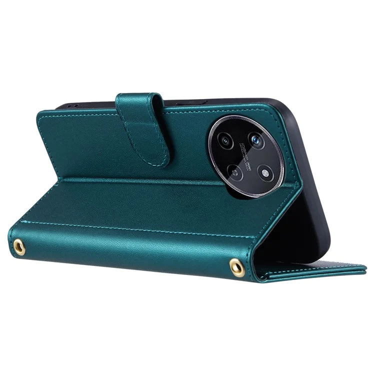 For Realme 11 4G (159.9x73.3x7.95mm) Case PU Leather Rhombus Grid Phone Cover with Crossbody Lanyard