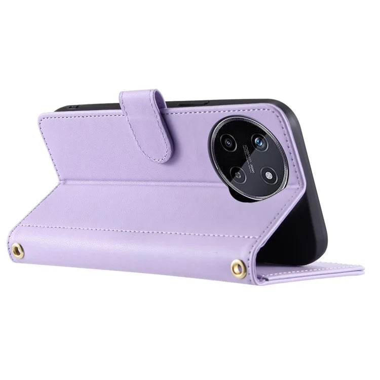 For Realme 11 4G (159.9x73.3x7.95mm) Case PU Leather Rhombus Grid Phone Cover with Crossbody Lanyard