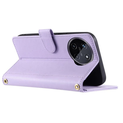 For Realme 11 4G (159.9x73.3x7.95mm) Case PU Leather Rhombus Grid Phone Cover with Crossbody Lanyard