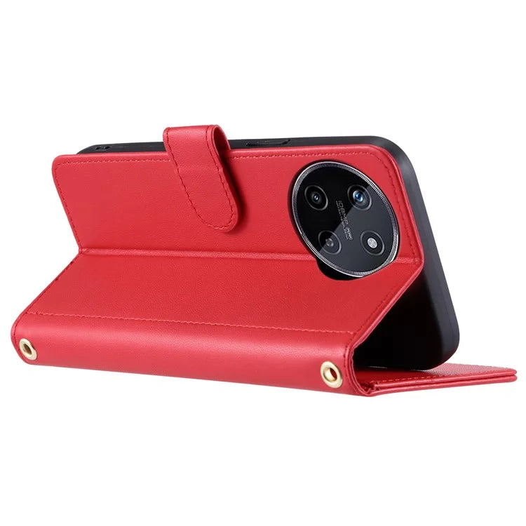 For Realme 11 4G (159.9x73.3x7.95mm) Case PU Leather Rhombus Grid Phone Cover with Crossbody Lanyard