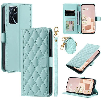 Wallet Case for Oppo A16 / A16s / A55 / A55 5G / A54 4G / A54s / A56 5G / Realme V11 5G , Rhombus Grid Card Holder Leather Phone Cover