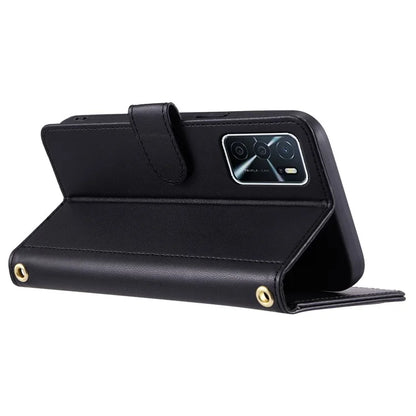 Wallet Case for Oppo A16 / A16s / A55 / A55 5G / A54 4G / A54s / A56 5G / Realme V11 5G , Rhombus Grid Card Holder Leather Phone Cover