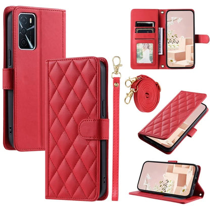 Wallet Case for Oppo A16 / A16s / A55 / A55 5G / A54 4G / A54s / A56 5G / Realme V11 5G , Rhombus Grid Card Holder Leather Phone Cover