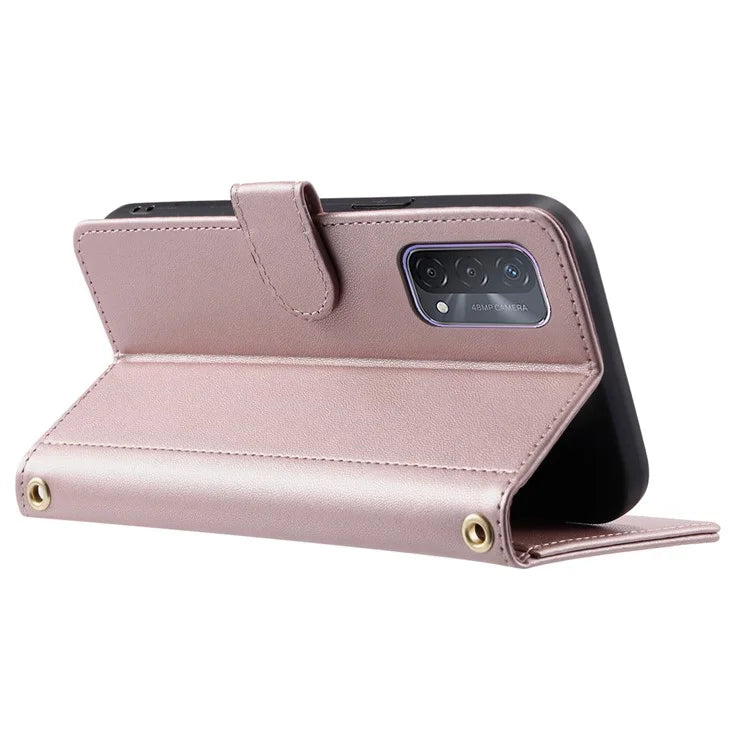 For Oppo A93 5G / A93s 5G / A74 5G / A54 5G Case with Crossbody Lanyard PU Leather Rhombus Grid Stand Phone Cover