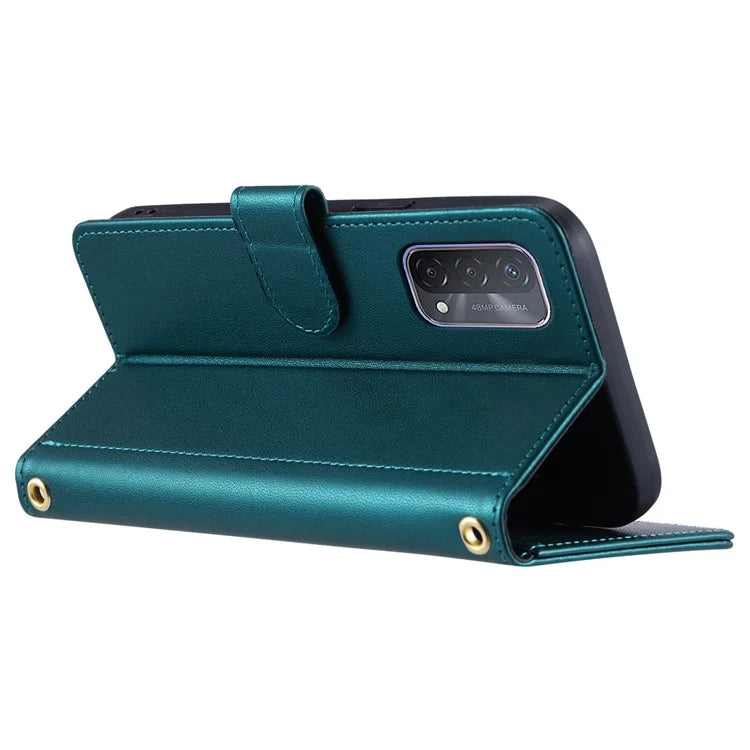 For Oppo A93 5G / A93s 5G / A74 5G / A54 5G Case with Crossbody Lanyard PU Leather Rhombus Grid Stand Phone Cover