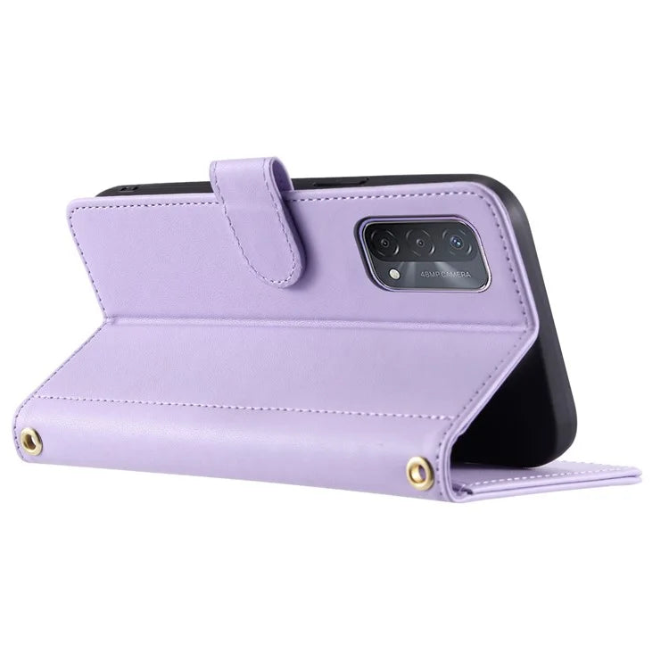 For Oppo A93 5G / A93s 5G / A74 5G / A54 5G Case with Crossbody Lanyard PU Leather Rhombus Grid Stand Phone Cover
