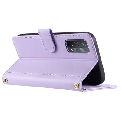 For Oppo A93 5G / A93s 5G / A74 5G / A54 5G Case with Crossbody Lanyard PU Leather Rhombus Grid Stand Phone Cover