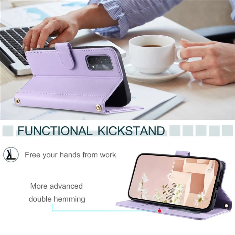 For Oppo A93 5G / A93s 5G / A74 5G / A54 5G Case with Crossbody Lanyard PU Leather Rhombus Grid Stand Phone Cover