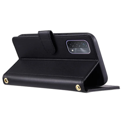 For Oppo A93 5G / A93s 5G / A74 5G / A54 5G Case with Crossbody Lanyard PU Leather Rhombus Grid Stand Phone Cover