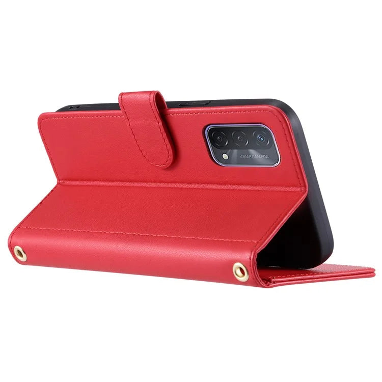 For Oppo A93 5G / A93s 5G / A74 5G / A54 5G Case with Crossbody Lanyard PU Leather Rhombus Grid Stand Phone Cover