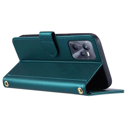For Realme C35 4G Case Rhombus Grid PU Leather Shockproof Phone Cover with Straps