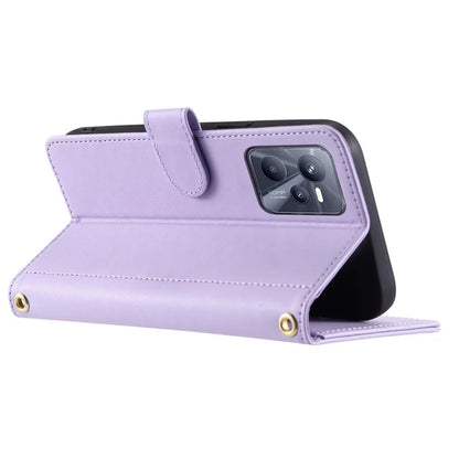 For Realme C35 4G Case Rhombus Grid PU Leather Shockproof Phone Cover with Straps