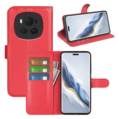 For Honor Magic6 Pro 5G Phone Case Litchi Texture PU Leather Flip Cover