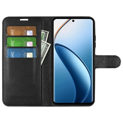 For Realme 12+ 5G Case Litchi Texture PU Leather Folio Flip Wallet Phone Cover