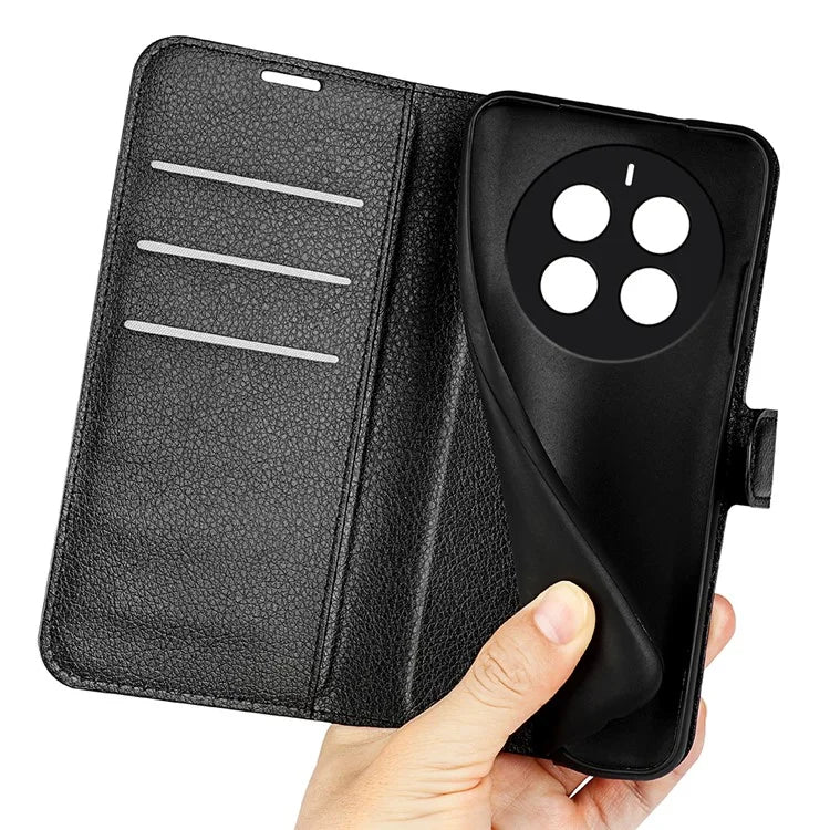 For Realme 12+ 5G Case Litchi Texture PU Leather Folio Flip Wallet Phone Cover