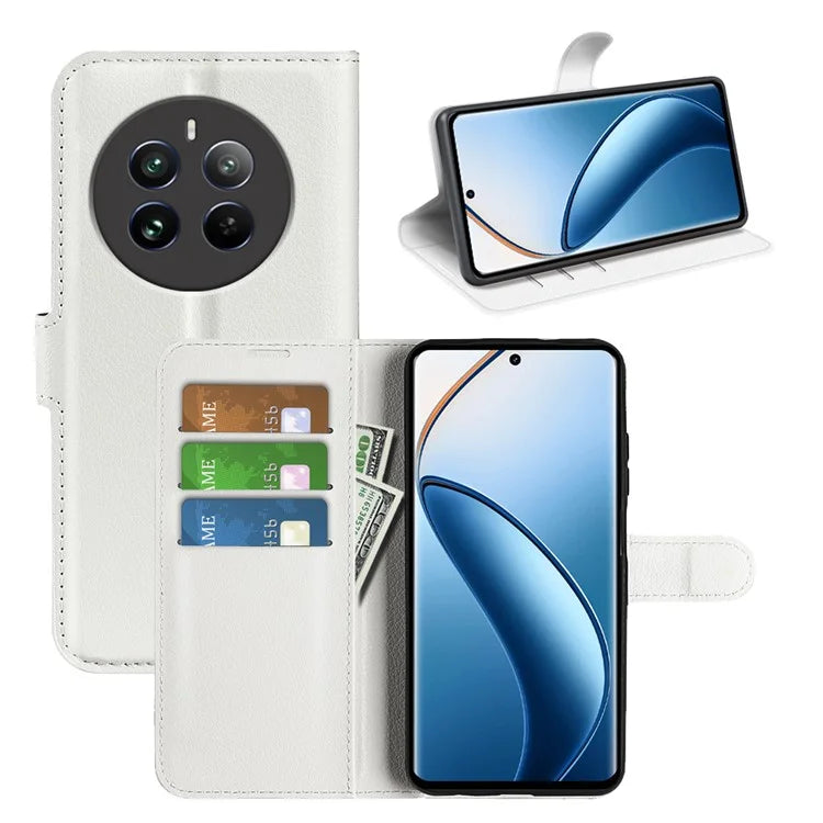 For Realme 12+ 5G Case Litchi Texture PU Leather Folio Flip Wallet Phone Cover