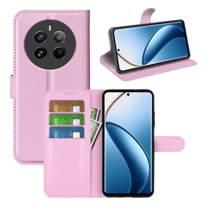 For Realme 12+ 5G Case Litchi Texture PU Leather Folio Flip Wallet Phone Cover