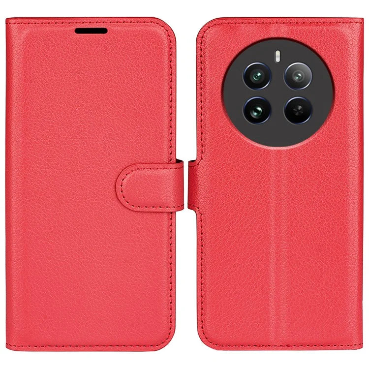 For Realme 12+ 5G Case Litchi Texture PU Leather Folio Flip Wallet Phone Cover