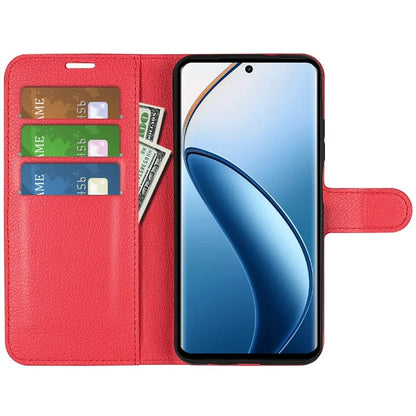 For Realme 12+ 5G Case Litchi Texture PU Leather Folio Flip Wallet Phone Cover