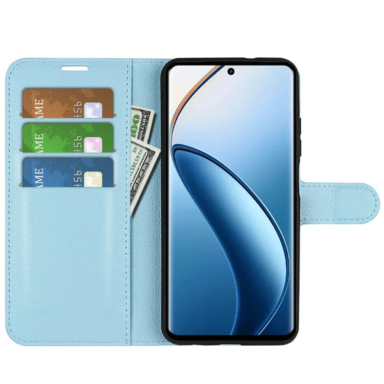 For Realme 12+ 5G Case Litchi Texture PU Leather Folio Flip Wallet Phone Cover