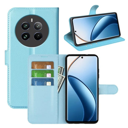 For Realme 12+ 5G Case Litchi Texture PU Leather Folio Flip Wallet Phone Cover