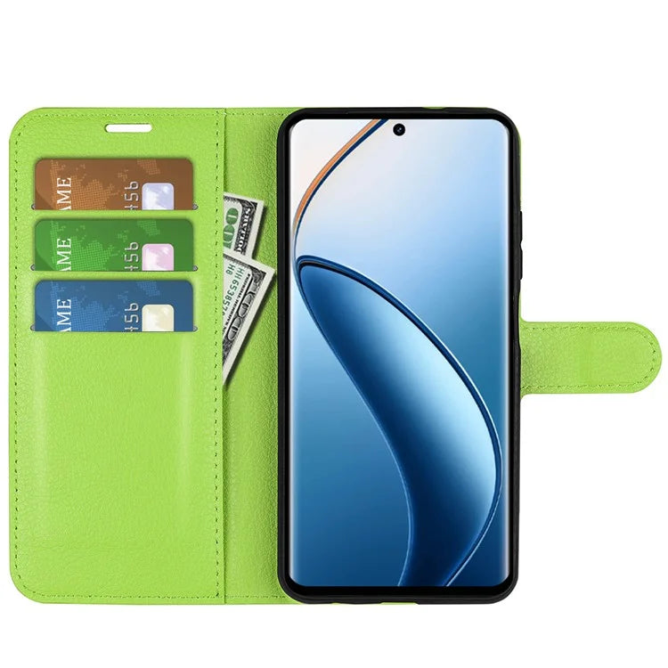 For Realme 12+ 5G Case Litchi Texture PU Leather Folio Flip Wallet Phone Cover