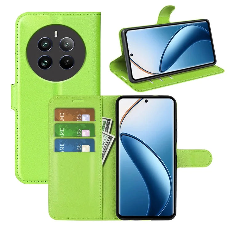For Realme 12+ 5G Case Litchi Texture PU Leather Folio Flip Wallet Phone Cover