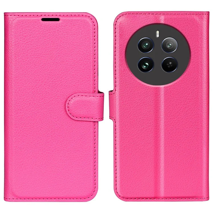 For Realme 12+ 5G Case Litchi Texture PU Leather Folio Flip Wallet Phone Cover
