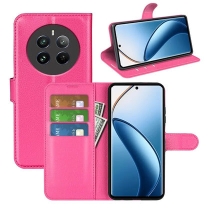 For Realme 12+ 5G Case Litchi Texture PU Leather Folio Flip Wallet Phone Cover