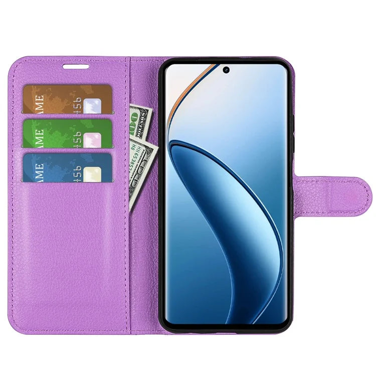 For Realme 12+ 5G Case Litchi Texture PU Leather Folio Flip Wallet Phone Cover
