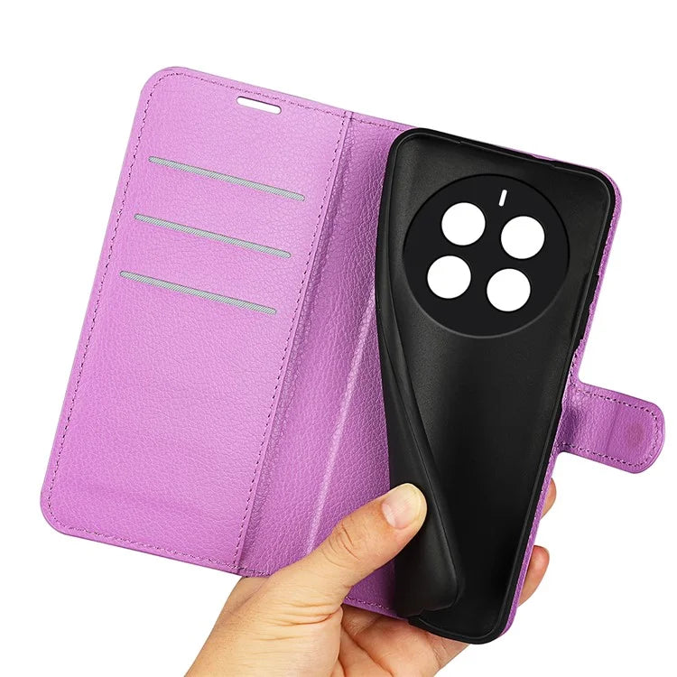 For Realme 12+ 5G Case Litchi Texture PU Leather Folio Flip Wallet Phone Cover