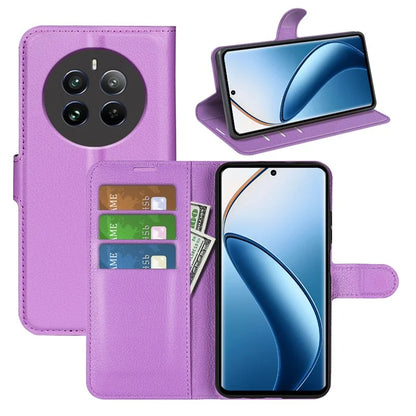 For Realme 12+ 5G Case Litchi Texture PU Leather Folio Flip Wallet Phone Cover