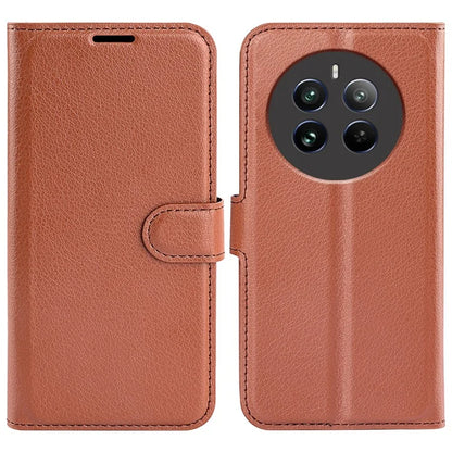 For Realme 12+ 5G Case Litchi Texture PU Leather Folio Flip Wallet Phone Cover