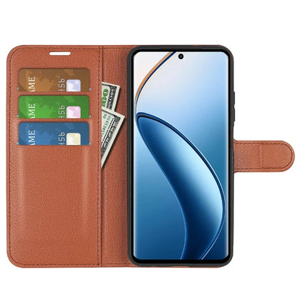 For Realme 12+ 5G Case Litchi Texture PU Leather Folio Flip Wallet Phone Cover