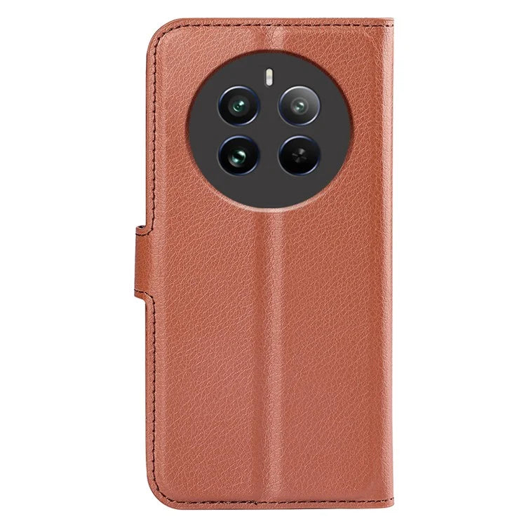 For Realme 12+ 5G Case Litchi Texture PU Leather Folio Flip Wallet Phone Cover