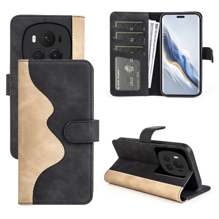 For Honor Magic6 Pro 5G Case PU Leather Color Splicing Wallet Phone Cover