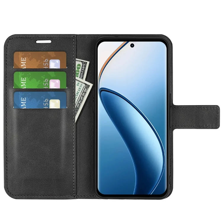For Realme 12+ 5G Leather Case Calf Texture Phone Wallet Cover